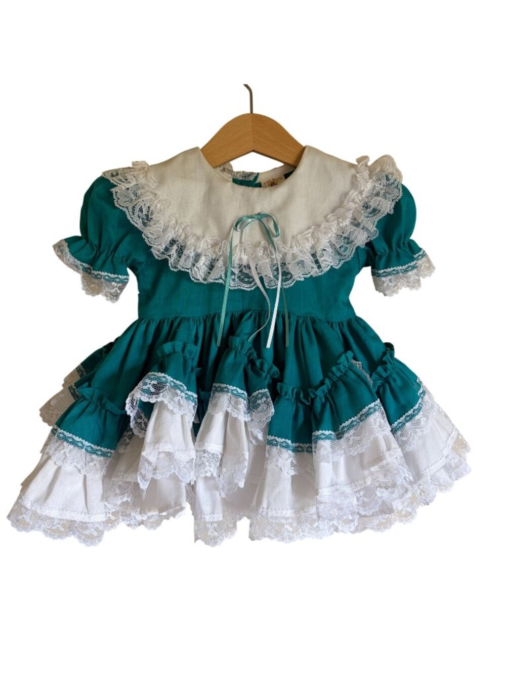 Vintage Lid'l Dolly's Circle Skirt Dress Turqouise Teal 13-15LBS Lace Trim